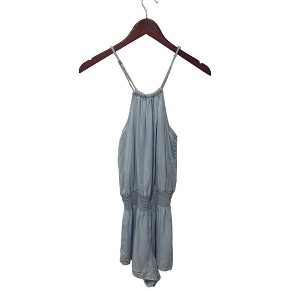 Rails Blue Chambray High Neckline Cinched Waist Romper Size XS Coastal Beachy - Picture 1 of 7
